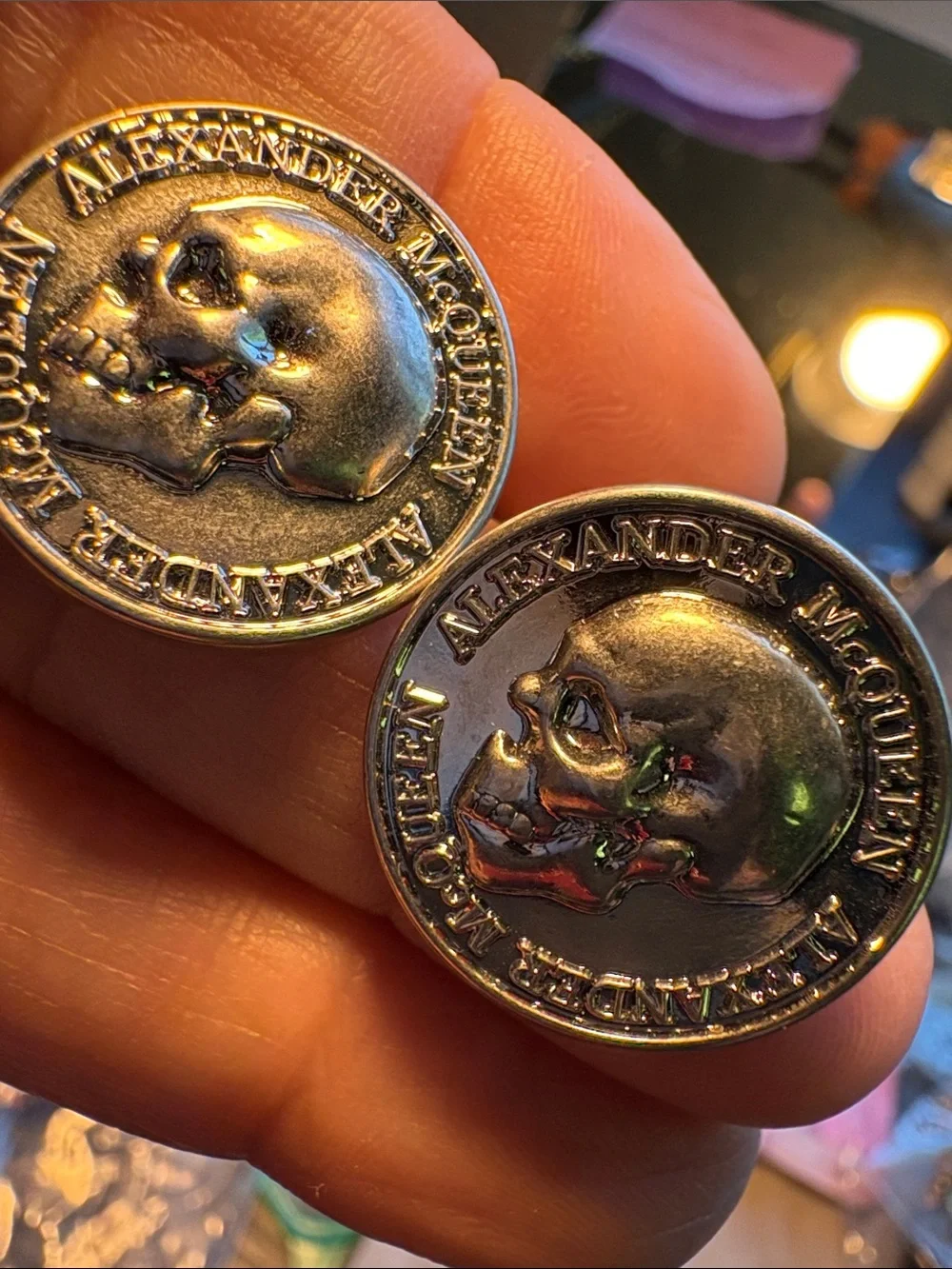 Alexander McQueen Silver Tone Skull Coin Cufflinks